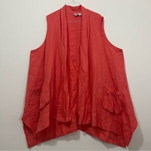 LA Blend 100% Linen Sleeveless Kimono Open Cardigan 3X Lagenlook Orange Coastal
